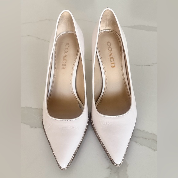 Coach Size 7 Waverly Bead-Trim Leather Pumps Heels Cream - Picture 1 of 9